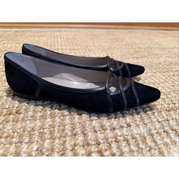 Saks Fifth Avenue Italian Suede Leather Flats Black Pointed Toe Women’s 7.5 B - Picture 4 of 7